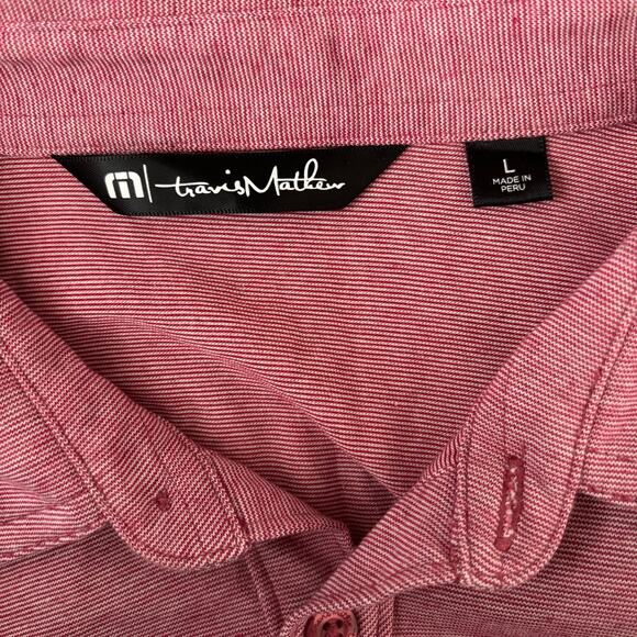 Travis Mathew Size L Golf Polo Shirt Red White Micro Stripe - Picture 3 of 5